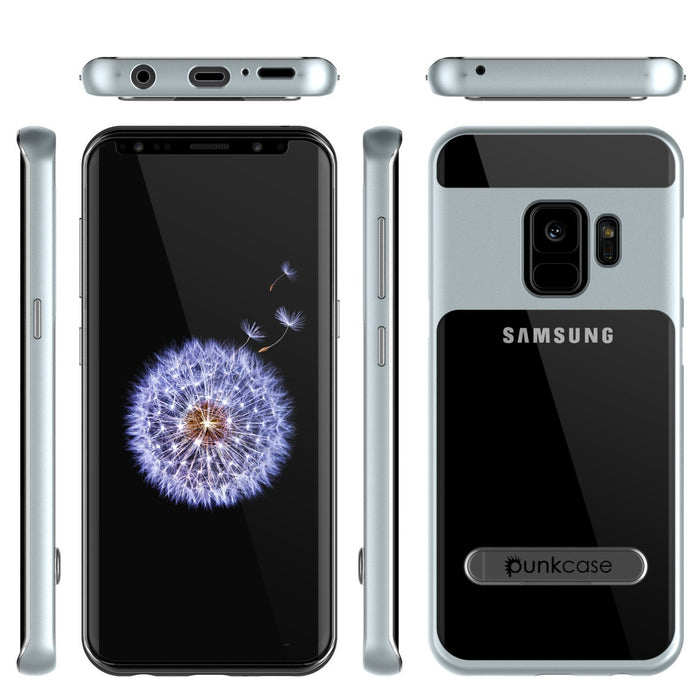 Galaxy S9 Case, PUNKcase [LUCID 3.0 Series] [Slim Fit] [Clear Back] Armor Cover w/ Integrated Kickstand, Anti-Shock System & PUNKSHIELD Screen Protector for Samsung Galaxy S9 [Silver] (Color in image: Rose Gold)