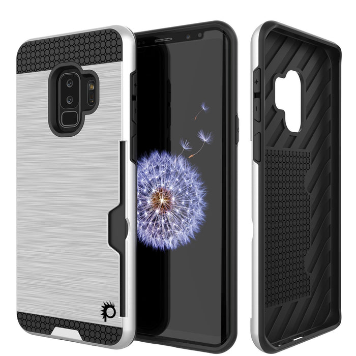 Galaxy S9 Plus Case, PUNKcase [SLOT Series] [Slim Fit] Dual-Layer Armor Cover w/Integrated Anti-Shock System, Credit Card Slot & Screen Protector [White] (Color in image: White)