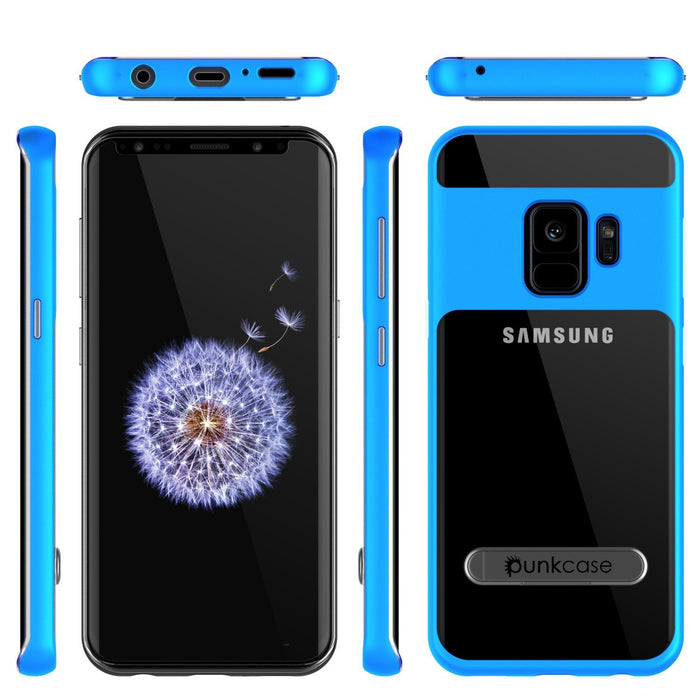 Galaxy S9 Case, PUNKcase [LUCID 3.0 Series] [Slim Fit] [Clear Back] Armor Cover w/ Integrated Kickstand, Anti-Shock System & PUNKSHIELD Screen Protector for Samsung Galaxy S9 [Blue] (Color in image: Silver)