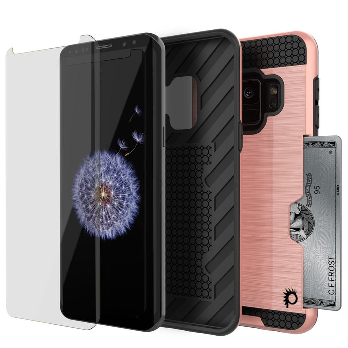 Galaxy S9 Case, PUNKcase [SLOT Series] [Slim Fit] Dual-Layer Armor Cover w/Integrated Anti-Shock System, Credit Card Slot [Rose Gold] (Color in image: Black)