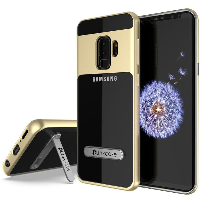 Galaxy S9+ Plus Case, PUNKcase [LUCID 3.0 Series] [Slim Fit] [Clear Back] Armor Cover w/ Integrated Kickstand, Anti-Shock System & PUNKSHIELD Screen Protector for Samsung Galaxy S9+ Plus [Gold] (Color in image: Gold)