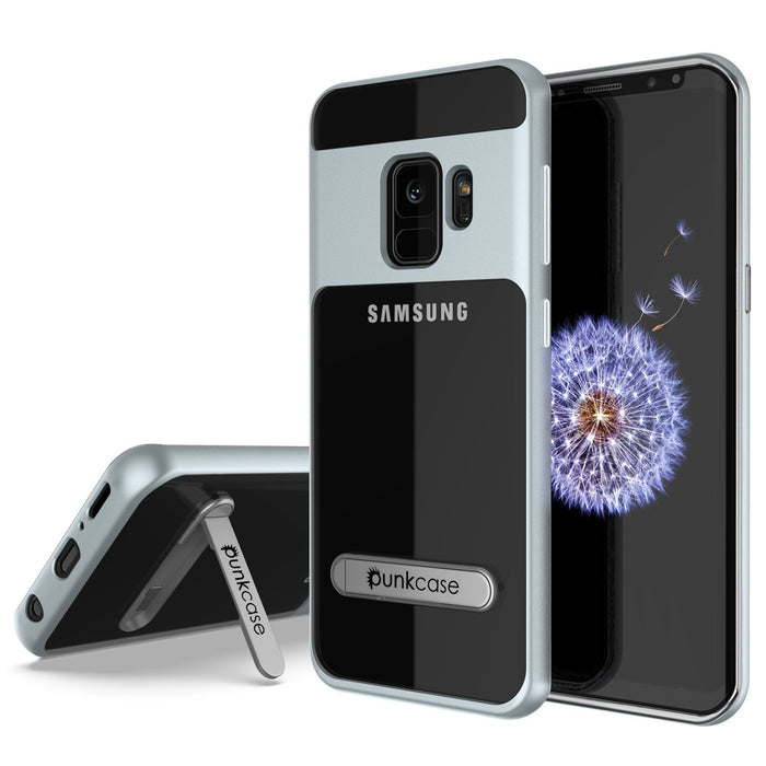 Galaxy S9 Case, PUNKcase [LUCID 3.0 Series] [Slim Fit] [Clear Back] Armor Cover w/ Integrated Kickstand, Anti-Shock System & PUNKSHIELD Screen Protector for Samsung Galaxy S9 [Silver] (Color in image: Silver)