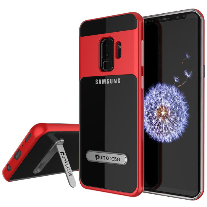 Galaxy S9+ Plus Case, PUNKcase [LUCID 3.0 Series] [Slim Fit] [Clear Back] Armor Cover w/ Integrated Kickstand, Anti-Shock System & PUNKSHIELD Screen Protector for Samsung Galaxy S9+ Plus [Red] (Color in image: Red)