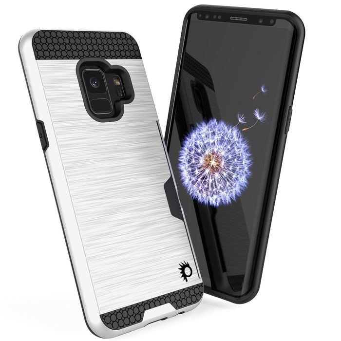 Galaxy S9 Case, PUNKcase [SLOT Series] [Slim Fit] Dual-Layer Armor Cover w/Integrated Anti-Shock System, Credit Card Slot & Screen Protector [White] (Color in image: Grey)