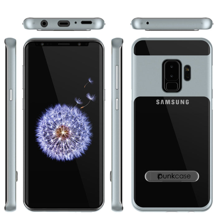 Galaxy S9+ Plus Case, PUNKcase [LUCID 3.0 Series] [Slim Fit] [Clear Back] Armor Cover w/ Integrated Kickstand, Anti-Shock System & PUNKSHIELD Screen Protector for Samsung Galaxy S9+ Plus [Silver] (Color in image: Rose Gold)