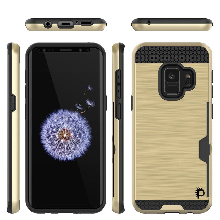 Galaxy S9 Case, PUNKcase [SLOT Series] [Slim Fit] Dual-Layer Armor Cover w/Integrated Anti-Shock System, Credit Card Slot [Gold] (Color in image: Navy)