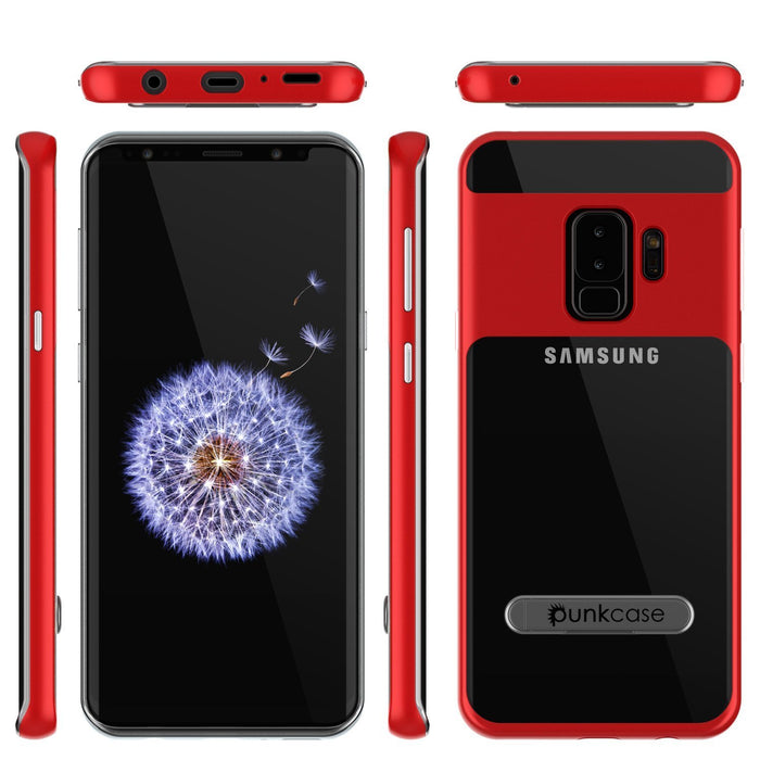 Galaxy S9+ Plus Case, PUNKcase [LUCID 3.0 Series] [Slim Fit] [Clear Back] Armor Cover w/ Integrated Kickstand, Anti-Shock System & PUNKSHIELD Screen Protector for Samsung Galaxy S9+ Plus [Red] (Color in image: Silver)