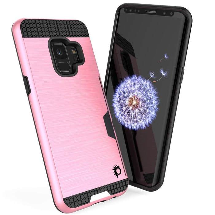 Galaxy S9 Case, PUNKcase [SLOT Series] [Slim Fit] Dual-Layer Armor Cover w/Integrated Anti-Shock System, Credit Card Slot [Pink] (Color in image: Grey)