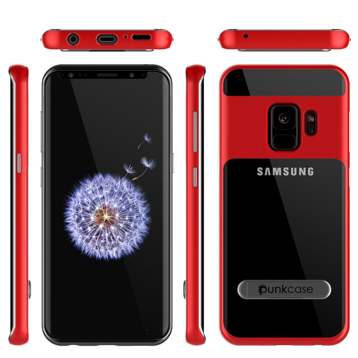 Galaxy S9 Case, PUNKcase [LUCID 3.0 Series] [Slim Fit] [Clear Back] Armor Cover w/ Integrated Kickstand, Anti-Shock System & PUNKSHIELD Screen Protector for Samsung Galaxy S9 [Red] (Color in image: Silver)