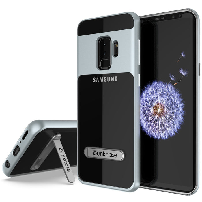 Galaxy S9+ Plus Case, PUNKcase [LUCID 3.0 Series] [Slim Fit] [Clear Back] Armor Cover w/ Integrated Kickstand, Anti-Shock System & PUNKSHIELD Screen Protector for Samsung Galaxy S9+ Plus [Silver] (Color in image: Silver)