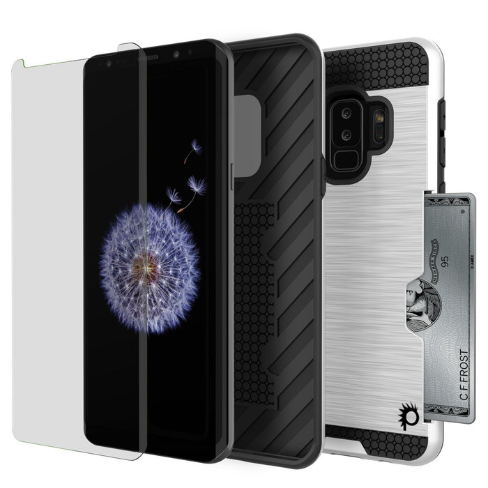 Galaxy S9 Plus Case, PUNKcase [SLOT Series] [Slim Fit] Dual-Layer Armor Cover w/Integrated Anti-Shock System, Credit Card Slot & Screen Protector [White] (Color in image: Black)