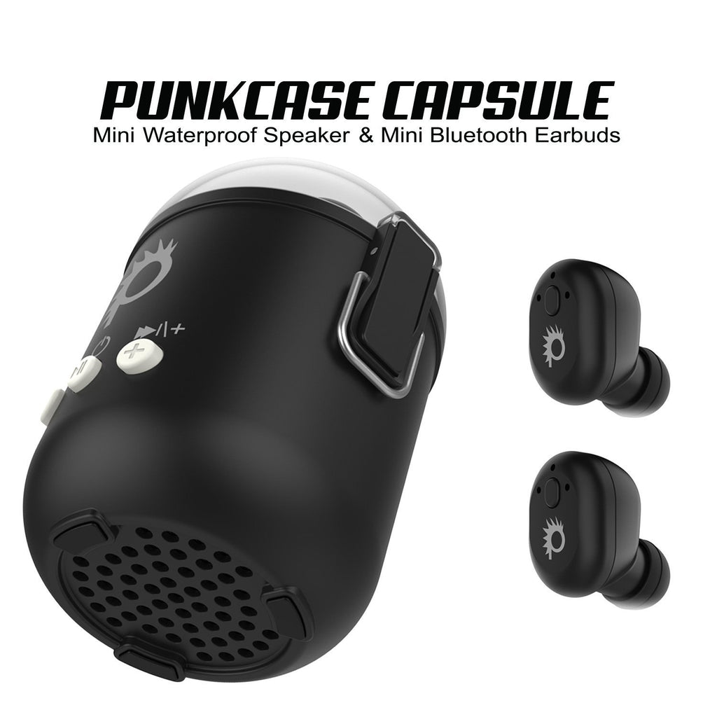 PunkBuds Capsule True Wireless Bluetooth Earbuds W/Noise Cancelling Mic IP67 Waterproof Storage & Fast Charger Case W/Built-In Speaker, Reliable Bluetooth 4.1 Technology & Long Battery Life [Black] 
