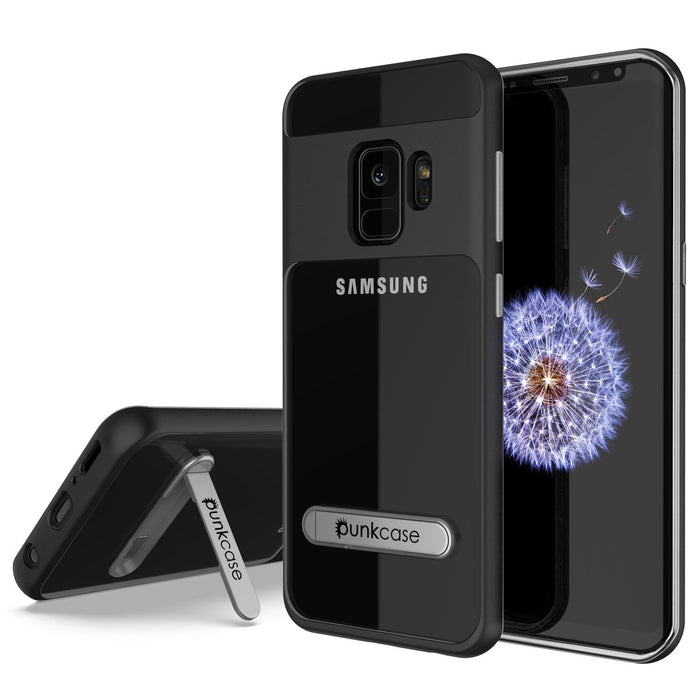 Galaxy S9 Case, PUNKcase [LUCID 3.0 Series] [Slim Fit] [Clear Back] Armor Cover w/ Integrated Kickstand, Anti-Shock System & PUNKSHIELD Screen Protector for Samsung Galaxy S9 [Black] (Color in image: Black)