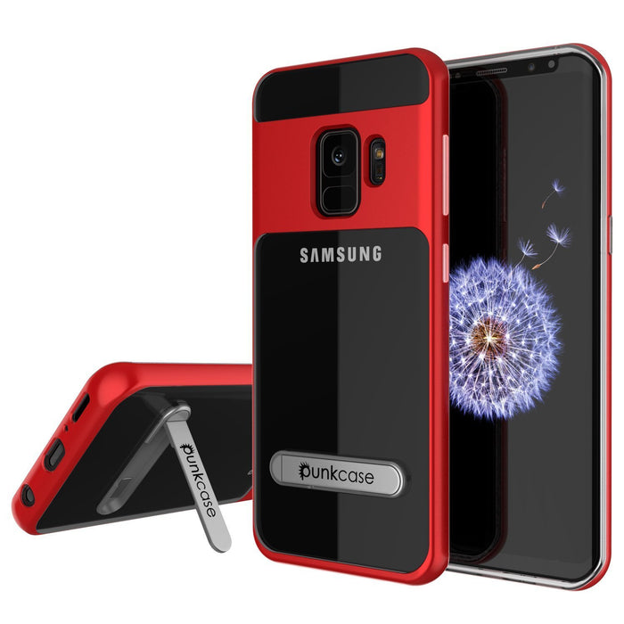 Galaxy S9 Case, PUNKcase [LUCID 3.0 Series] [Slim Fit] [Clear Back] Armor Cover w/ Integrated Kickstand, Anti-Shock System & PUNKSHIELD Screen Protector for Samsung Galaxy S9 [Red] (Color in image: Red)