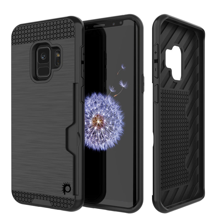 Galaxy S9 Case, PUNKcase [SLOT Series] [Slim Fit] Dual-Layer Armor Cover w/Integrated Anti-Shock System, Credit Card Slot [Black] (Color in image: Black)