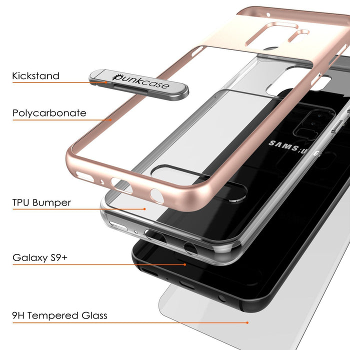 Galaxy S9+ Plus Case, PUNKcase [LUCID 3.0 Series] [Slim Fit] [Clear Back] Armor Cover w/ Integrated Kickstand, Anti-Shock System & PUNKSHIELD Screen Protector for Samsung Galaxy S9+ Plus [Rose Gold] (Color in image: Black)
