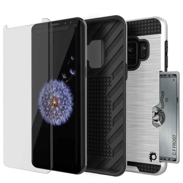 Galaxy S9 Case, PUNKcase [SLOT Series] [Slim Fit] Dual-Layer Armor Cover w/Integrated Anti-Shock System, Credit Card Slot & Screen Protector [White] (Color in image: Black)