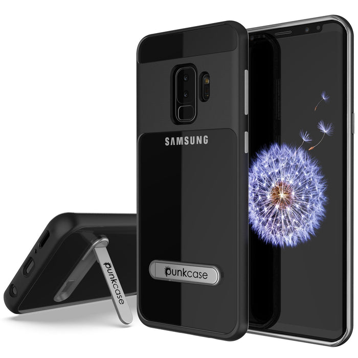 Galaxy S9+ Plus Case, PUNKcase [LUCID 3.0 Series] [Slim Fit] [Clear Back] Armor Cover w/ Integrated Kickstand, Anti-Shock System & PUNKSHIELD Screen Protector for Samsung Galaxy S9+ Plus [Black] (Color in image: Black)