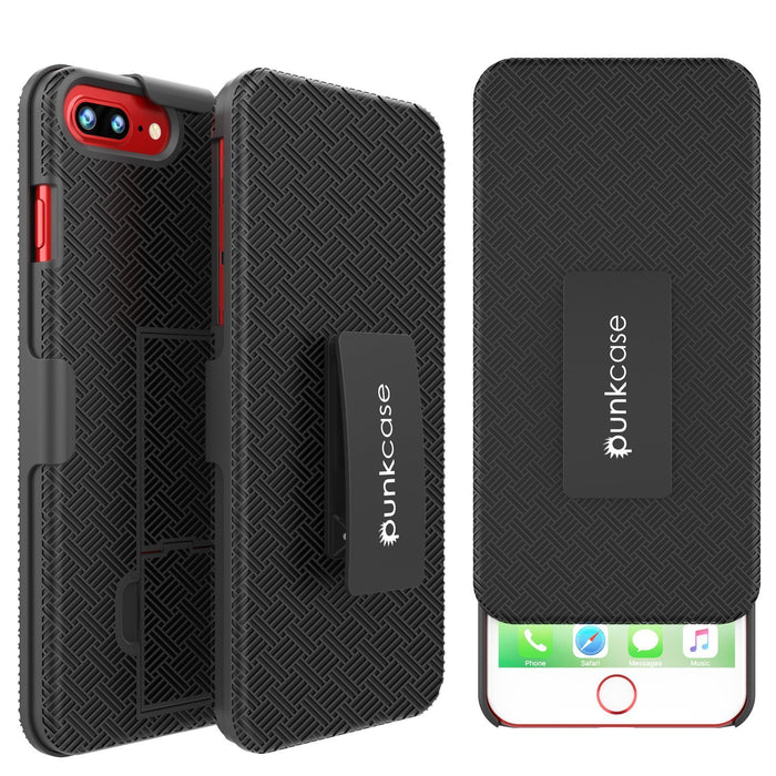 Punkcase iPhone 8 / 7 Plus Case With Tempered Glass Screen Protector, Holster Belt Clip & Built-In Kickstand Non Slip Dual Layer Hybrid TPU Full Body Protection [Thin Fit] for Apple iPhone 7+ & 8+ [Black] (Color in image: Black)