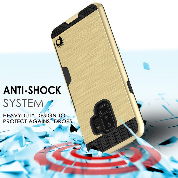 Galaxy S9 Plus Case, PUNKcase [SLOT Series] [Slim Fit] Dual-Layer Armor Cover w/Integrated Anti-Shock System [Gold] (Color in image: Black)
