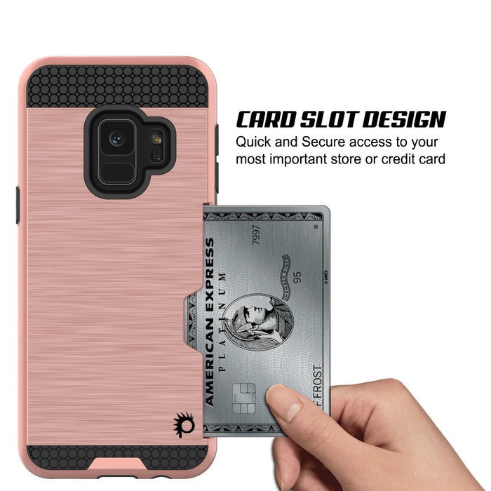 Galaxy S9 Case, PUNKcase [SLOT Series] [Slim Fit] Dual-Layer Armor Cover w/Integrated Anti-Shock System, Credit Card Slot [Rose Gold] (Color in image: White)