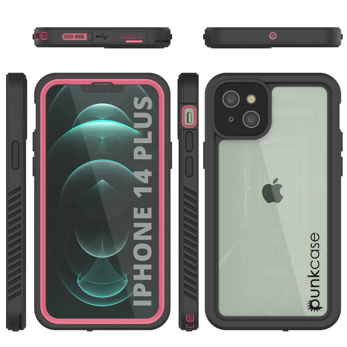 iPhone 14 Plus Waterproof Case, Punkcase [Extreme Series] Armor Cover W/ Built In Screen Protector [Pink] (Color in image: Red)