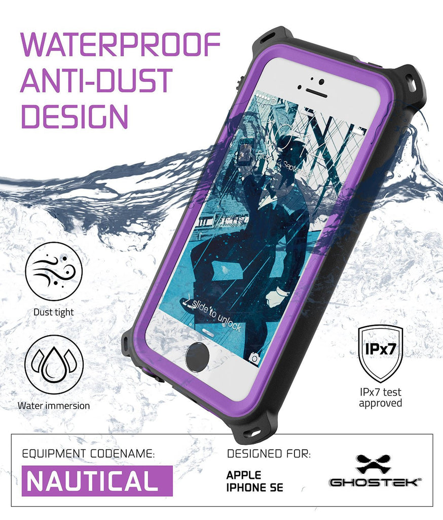 iPhone SE/5S/5 Waterproof Case, Ghostek® Nautical Purple Series| Underwater | Aluminum Frame (Color in image: White)