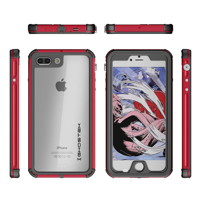 iPhone 7+ Plus Waterproof Case, Ghostek® Atomic 3.0 Red Series | Underwater | Touch-ID (Color in image: Black)