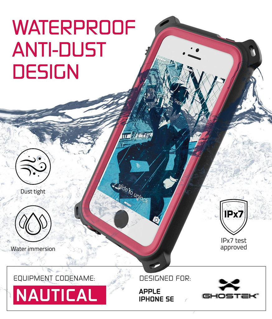 iPhone SE/5S/5 Waterproof Case, Ghostek® Nautical Pink Series| Underwater | Aluminum Frame (Color in image: White)