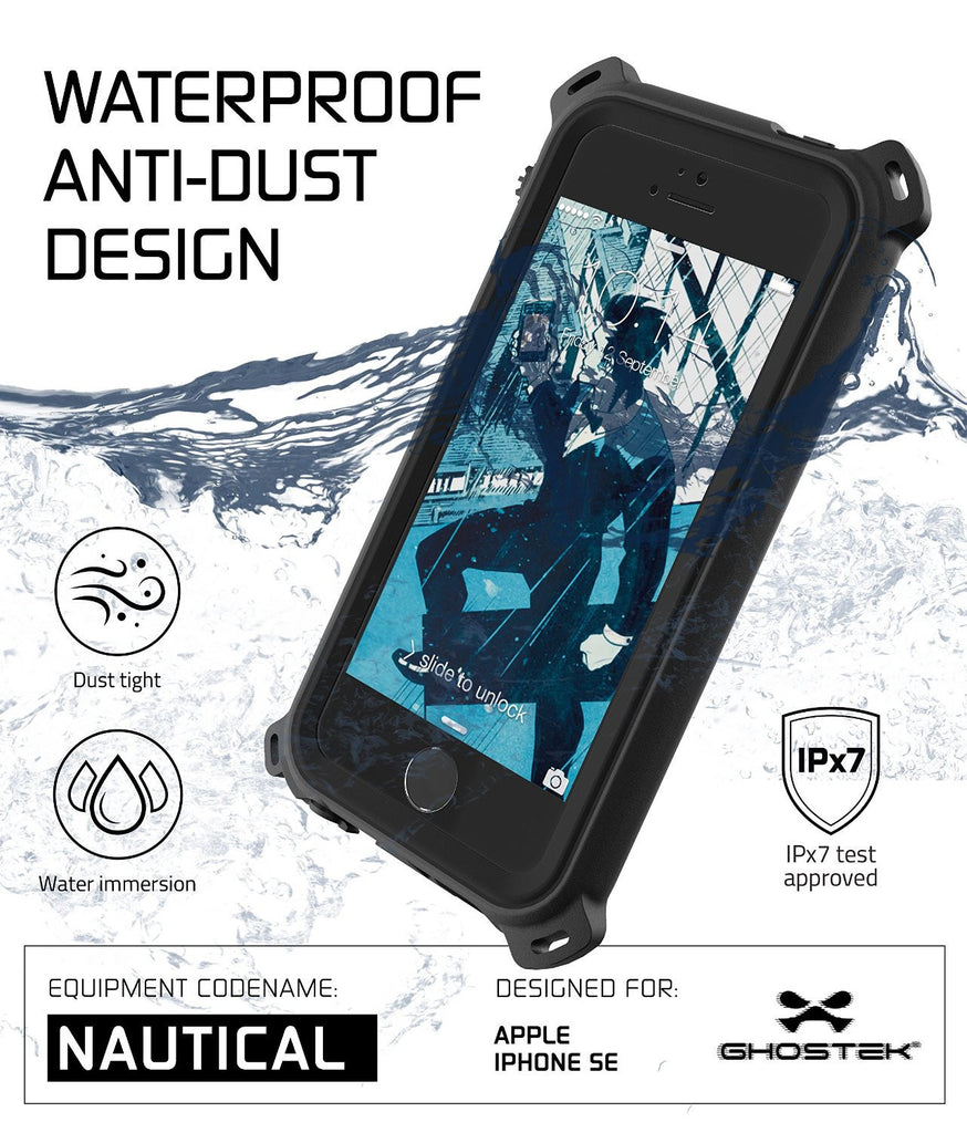 iPhone SE/5S/5 Waterproof Case, Ghostek® Nautical Black Series| Underwater | Aluminum Frame (Color in image: Green)