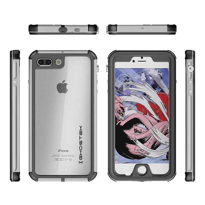 iPhone 7+ Plus Waterproof Case, Ghostek® Atomic 3.0 Silver Series | Underwater | Touch-ID (Color in image: Black)