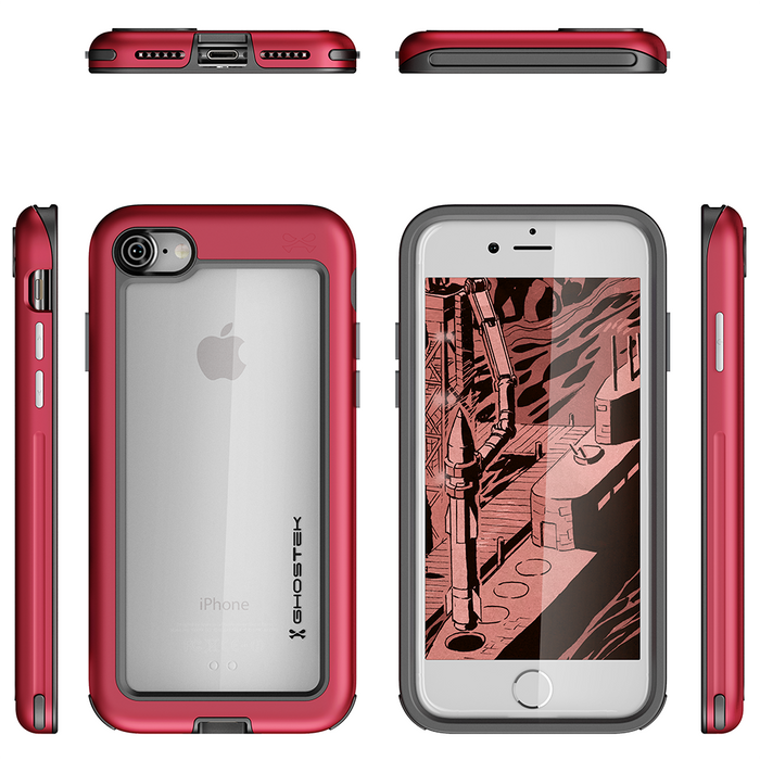 iPhone 8 Waterproof Case, Ghostek® Atomic Series | Shockproof | Dirt-proof | Snow-proof | Ultra Fit | [RED] (Color in image: Pink)