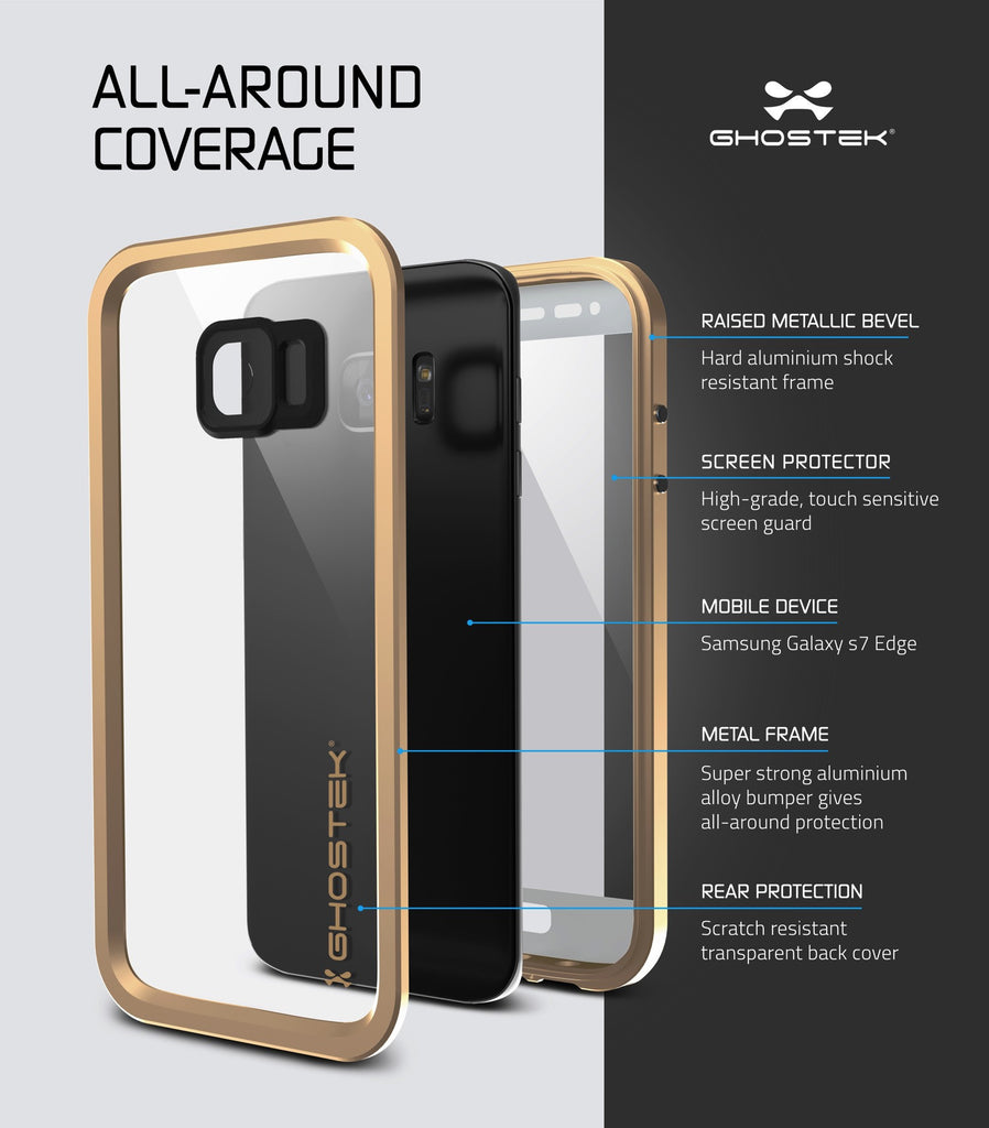 Galaxy S7 EDGE Waterproof Case, Ghostek Atomic 2.0 Gold Shock/Dirt/Snow Proof | Lifetime Warranty (Color in image: Red)
