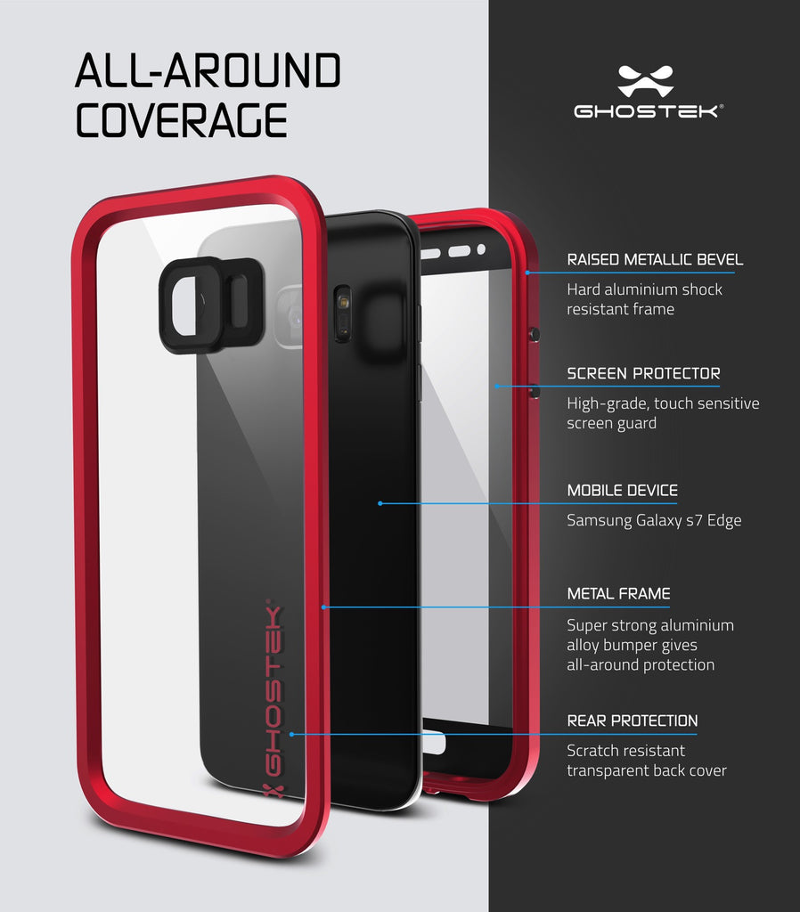 Galaxy S7 EDGE Waterproof Case, Ghostek Atomic 2.0 Red Shock/Dirt/Snow Proof | Lifetime Warranty (Color in image: Black)