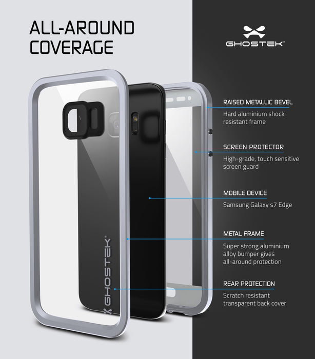 Galaxy S7 EDGE Waterproof Case, Ghostek Atomic 2.0 Silver Shock/Dirt/Snow Proof | Lifetime Warranty (Color in image: Red)