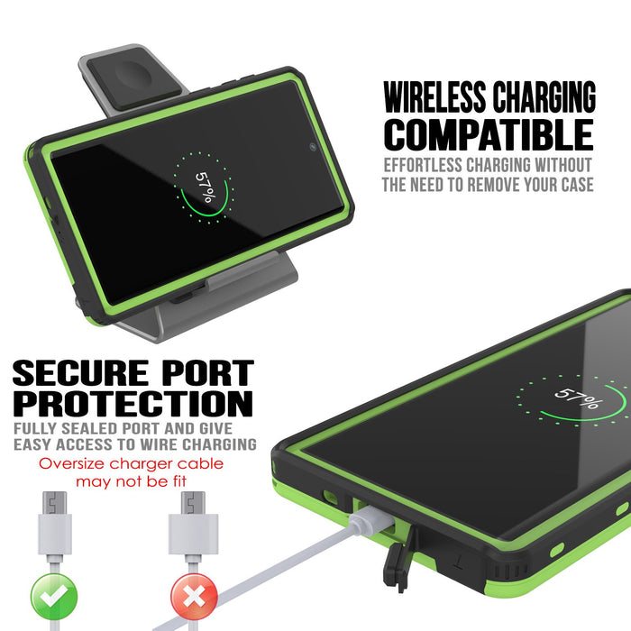 PunkCase Galaxy Note 10 Waterproof Case, [KickStud Series] Armor Cover [Light-Green] (Color in image: Black)