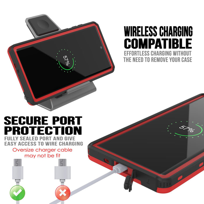 PunkCase Galaxy Note 10 Waterproof Case, [KickStud Series] Armor Cover [Red] (Color in image: White)