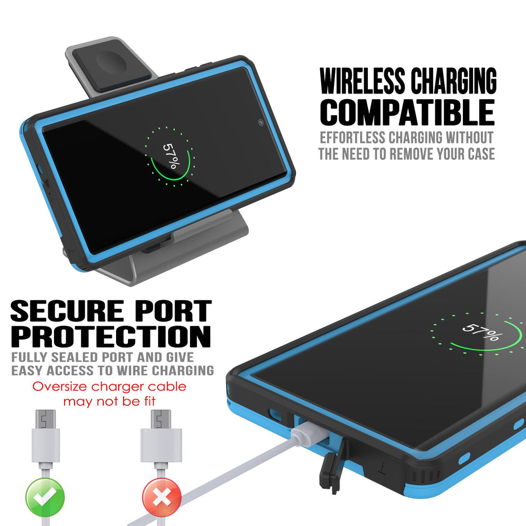 PunkCase Galaxy Note 10+ Plus Waterproof Case, [KickStud Series] Armor Cover [Light-Blue] (Color in image: Black)