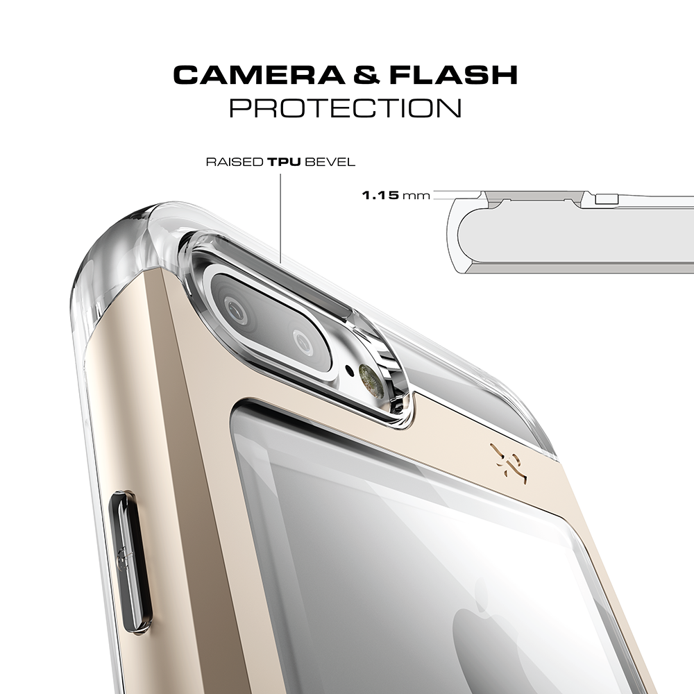 iPhone 7+ Plus Case, Ghostek® Cloak 2.0 Gold w/ Explosion-Proof Screen Protector | Aluminum Frame (Color in image: Black)