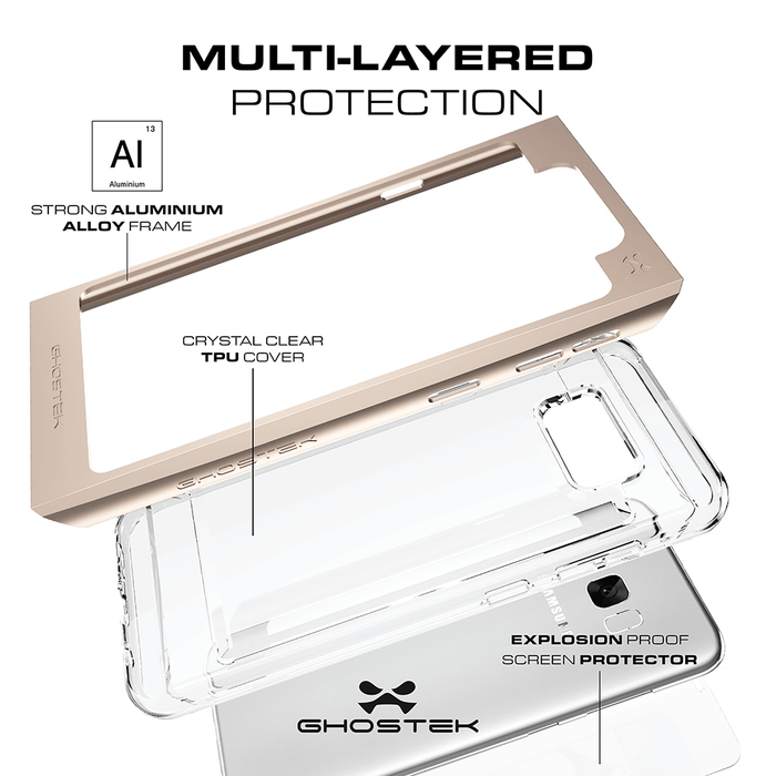 MULTI-LAYERED PROTECTION STRONG ALUMINIUM ALLOY FRAME CRYSTAL CLEAR TPU COVER SSiLS055 EXPLOSION PROOF SCREEN PROTECTOR y (Color in image: Gold)