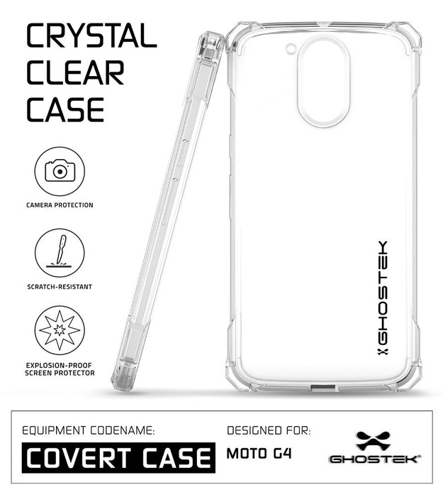 Moto G4 Case, Ghostek Covert Clear Series | Clear TPU | Explosion-Proof Screen Protector | Ultra Fit (Color in image: Dark Gray)