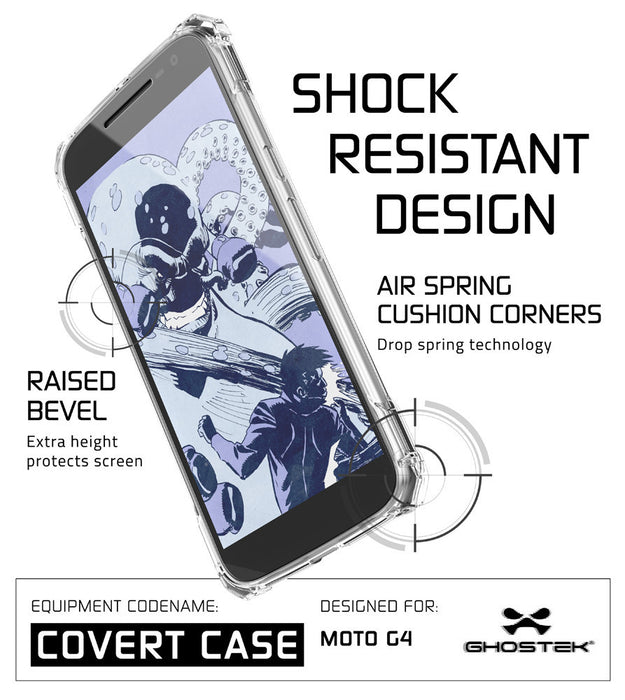 Moto G4 Case, Ghostek Covert Clear Series | Clear TPU | Explosion-Proof Screen Protector | Ultra Fit (Color in image: Gold)