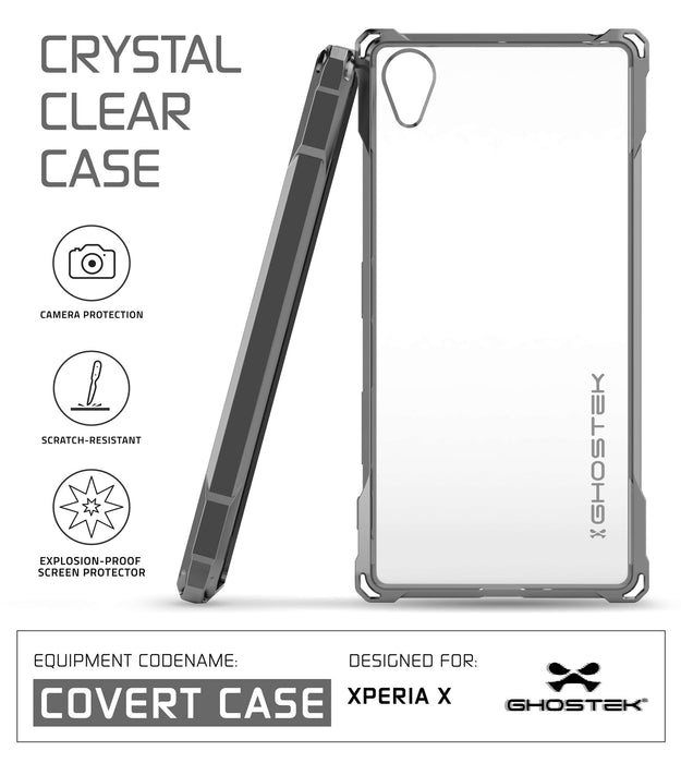 Xperia X Case, Ghostek® Covert Dark Gray Series | Clear TPU | Warranty | Screen Protector | Ultra Fit (Color in image: Clear)