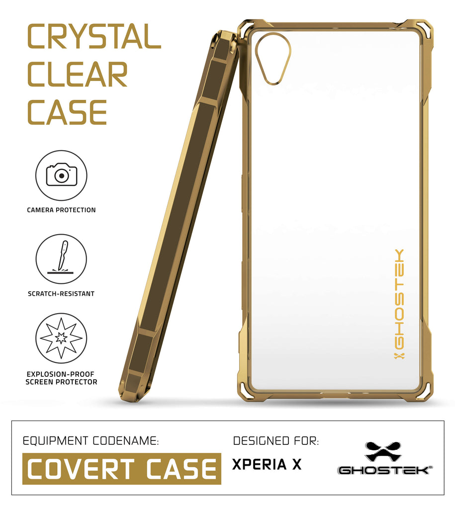 Xperia X Case, Ghostek® Covert Gold Series | Clear TPU | Warranty | Screen Protector | Ultra Fit (Color in image: Clear)