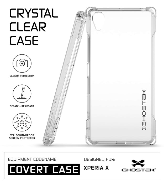 Xperia X Case, Ghostek® Covert Clear Series | Clear TPU | Warranty | Screen Protector | Ultra Fit (Color in image: Dark Gray)