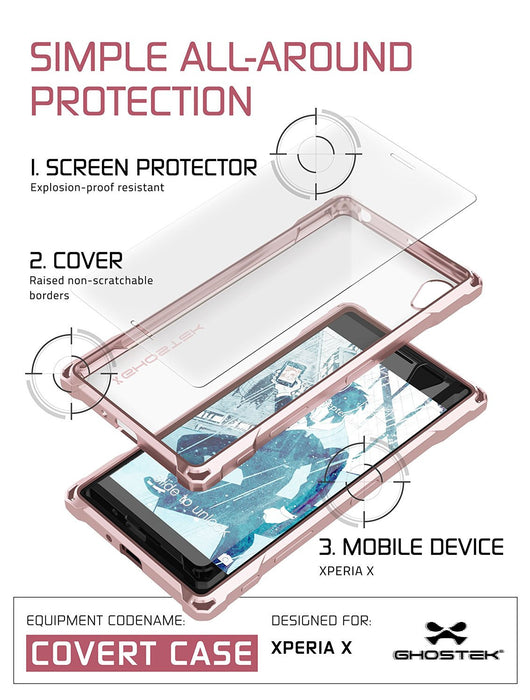 Xperia X Case, Ghostek® Covert Peach Seriesr | Clear TPU | Warranty | Screen Protector | Ultra Fit (Color in image: Dark Gray)