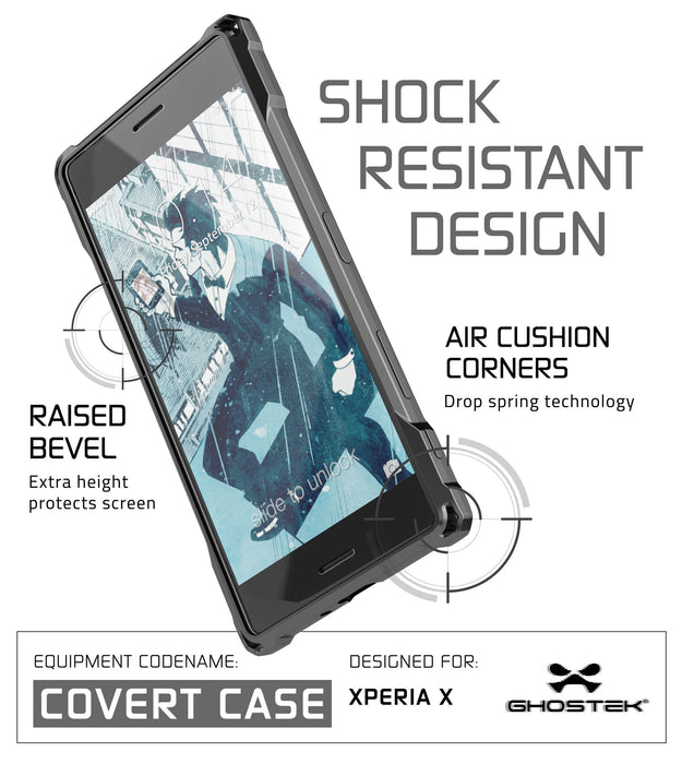 Xperia X Case, Ghostek® Covert Dark Gray Series | Clear TPU | Warranty | Screen Protector | Ultra Fit (Color in image: Gold)