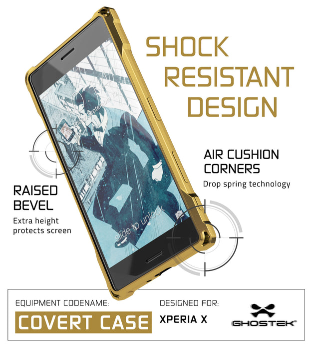 Xperia X Case, Ghostek® Covert Gold Series | Clear TPU | Warranty | Screen Protector | Ultra Fit (Color in image: Dark Gray)