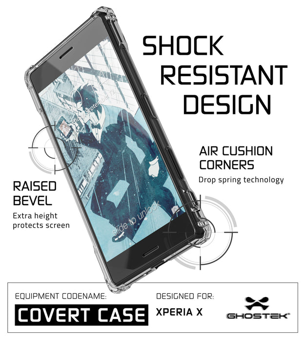 Xperia X Case, Ghostek® Covert Clear Series | Clear TPU | Warranty | Screen Protector | Ultra Fit (Color in image: Gold)