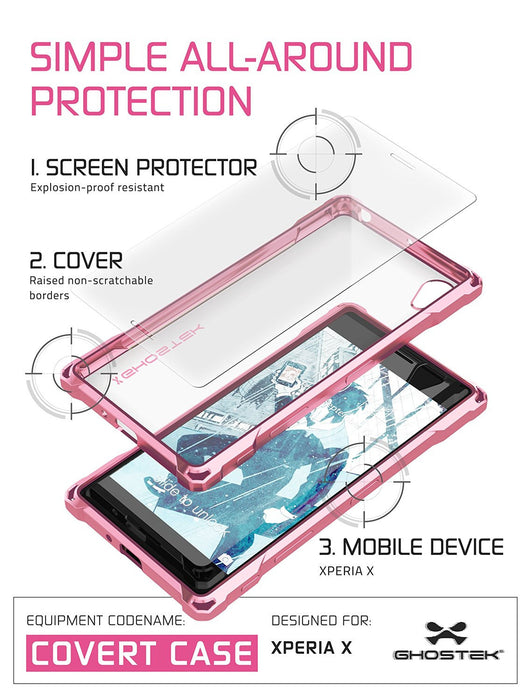 Xperia X Case, Ghostek® Covert Rose Pink  | Clear TPU | Warranty | Screen Protector | Ultra Fit (Color in image: Peach)